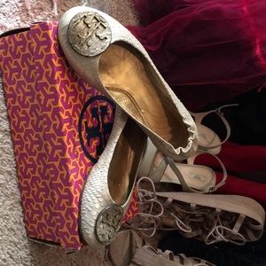 Tory Burch Satin Snake skin flats
